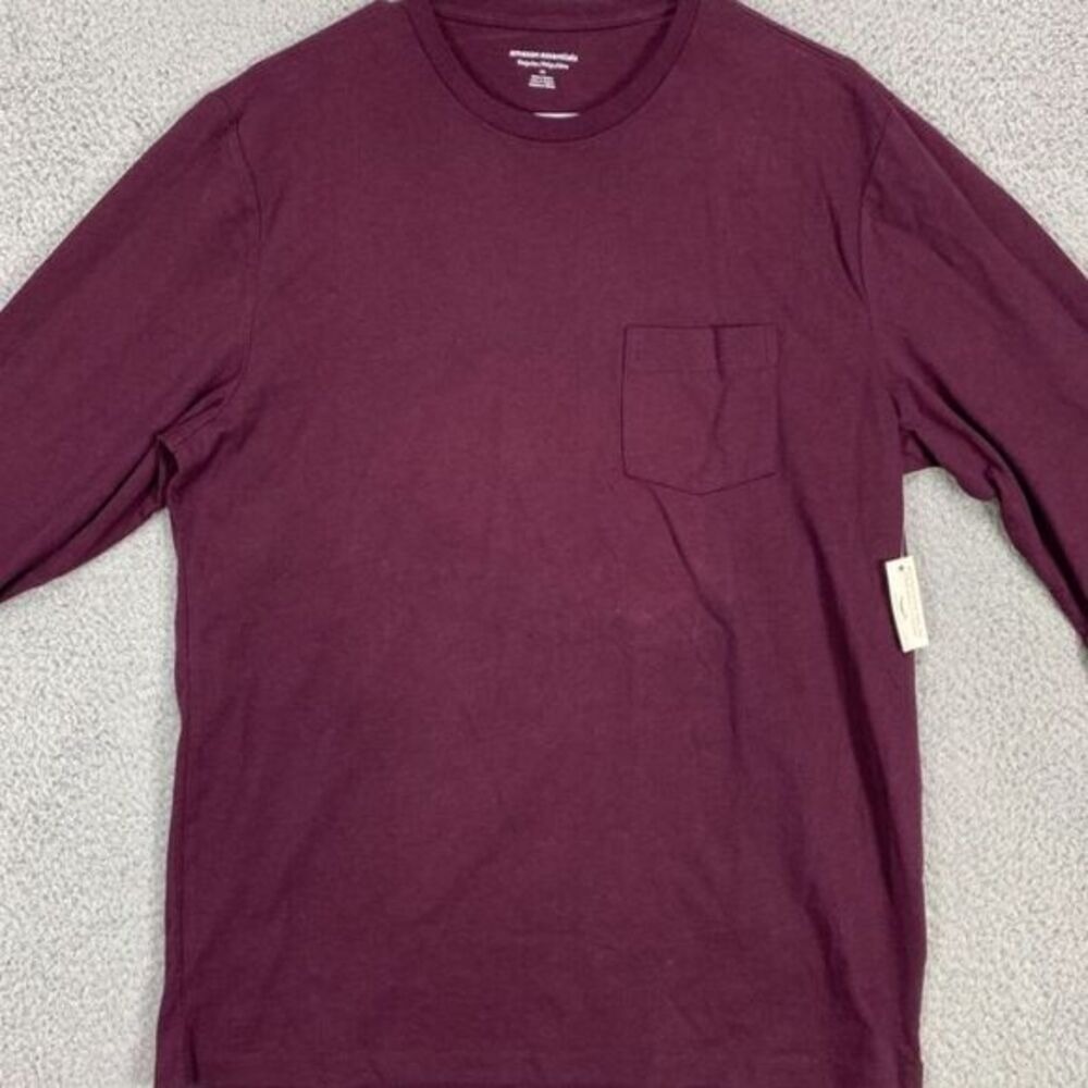 Essentials T-Shirt Adult Medium Regular Maroon Long Sleeve Pocket Tee Mens NEW